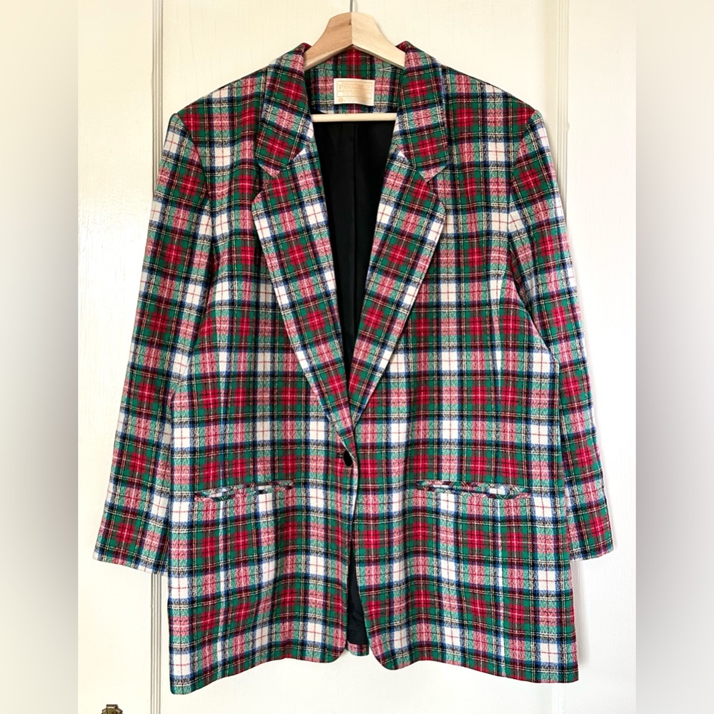 Vintage Pendleton Tartan Plaid 100% Wool Single Button Blazer Jacket Women's 18